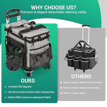 Rolling Cleaning Caddy Bag w/Detachable Trolley & Lid (Gray) - color: Gray