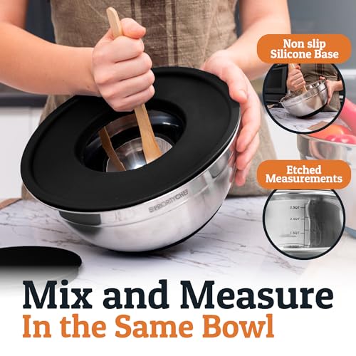 Priority Chef 6Pc Stainless Steel Mixing Bowls with Lids Set, Huge 7 Qrt Size Metal Bowl Set for Kitchen, 3 Graters, Non-Slip Bases & Silicone Utensils Set, Black - color: Black