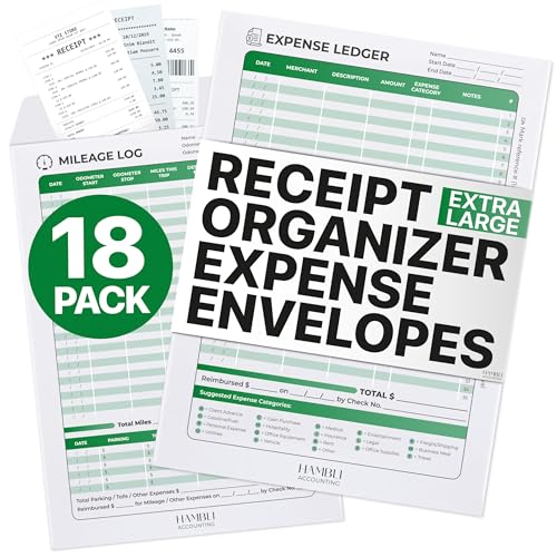 Extra Large Receipt Envelope & Receipts Organizer (Pack of 18) - Efficiently Manage Business Expenses & Log Mileage Trips - 8.5” x 11.0” Inches, Green Color- Business Ledger for Small Business - color: Green