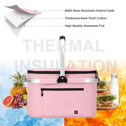 ALLCAMP Picnic Basket, 22L Insulated Cooler Foldable, Thick, Pink - color: Pink, size: Medium