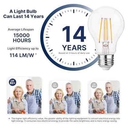 FLSNT 60W Equivalent Dimmable A19 LED Light Bulbs, Efficient 7W, 800Lumens, 2700K Soft White, CRI82, E26 Standard Base, 15000 Hours, LED Filament Light Bulbs, Clear Glass, 8 Pack - color: 60w Soft White, size: 8 Count (Pack of 1)