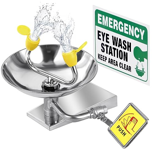 304 Stainless Steel Eye Wash Station, Wall-Mounted Emergency Eye Washer- Multifunctional Nozzle, OSHA Approved, Eyewash Kits & Enlarged Basin