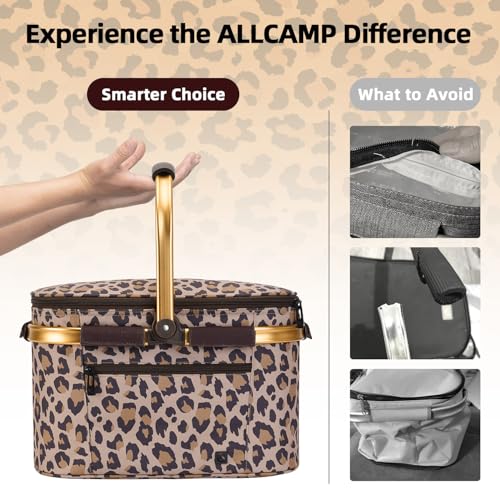 Picnic Basket, 22L Insulated Cooler Foldable, Thick, Leopard Print - color: Leopard Print, size: Medium