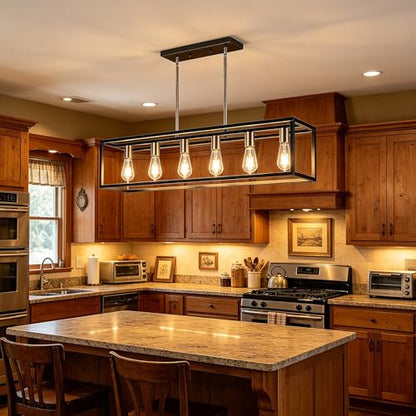 Rectangle Chandeliers Kitchen Light Fixtures Farmhouse Dining Room Light for Dining Rooms,Black&Brushed Brass Light Fixture Matte 6-Light Industrial Pendant Lighting - color: Black & Brushed Nickel, size: 6 Lights