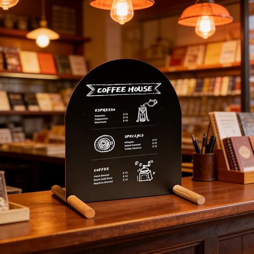 Tabletop Menu Display Stand with Writable Board and Magnetic Holders - size: A4 Horizontal (13 × 7.9 in)