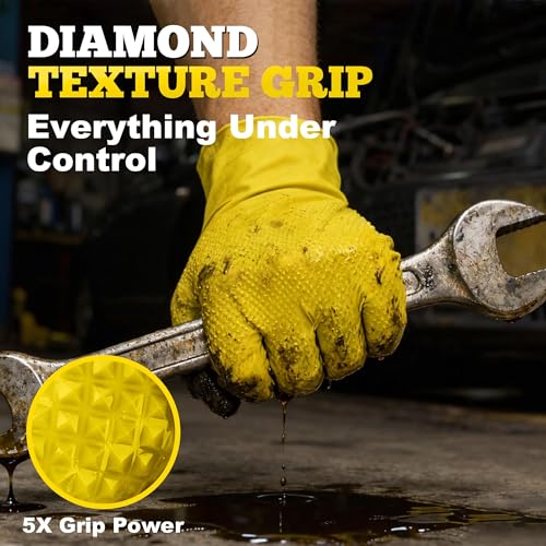 TitanFlex Heavy Duty Industrial Nitrile Gloves with Raised Diamond Texture, 8-mil, Latex Free (Green/Dark Green/Yellow) - color: Yellow (50ct), size: X-Large