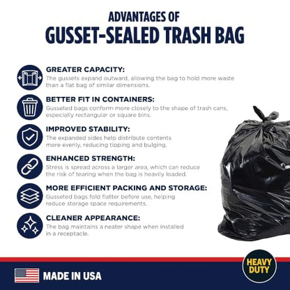 Aluf Plastics 95-96 Gallon Heavy Duty Black Garbage Bags - 50 Count