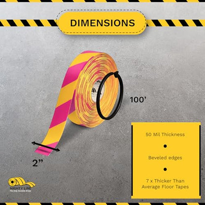 Mighty Line Diagonal Hazard Floor Marking Tape, 100 ft Roll - size: 2 inch, style: Yellow With Magenta Chevrons