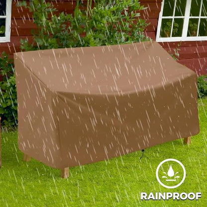 Outdoor Bench Cover, 2 Seater Patio Bench Cover, Waterproof Heavy Duty Patio Furniture Protector with Air Vents, Buckle Straps and Drawcord, 53 x 26 x 35 in, Brown