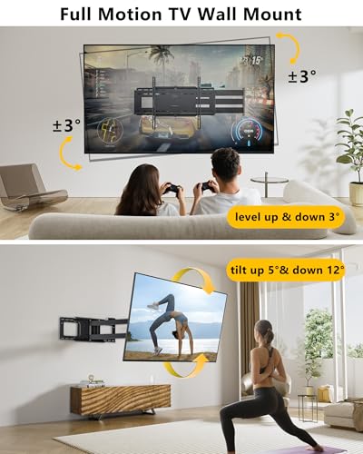 48" Long Arm Full Motion TV Wall Mount w/Power Outlet 37-85” TV WHYFONE - size: Fit 37-85"TVs with power strip