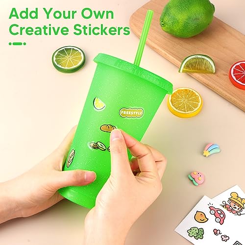 24 Pack Plastic Tumblers With Lids and Straws, Reusable Colorful Cups for Parties, Birthdays, Iced Coffee, Travel Mug, Cold Drinks (24 oz, Green) - color: Green-24pcs