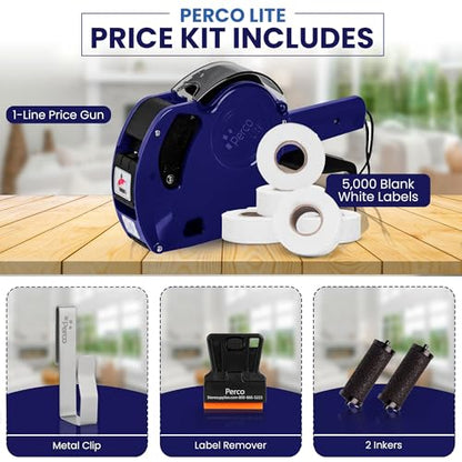 Perco Price Gun 1-Line Kit with 5 White Label Rolls, Clip & Ink Rollers - color: Price Gun Kit