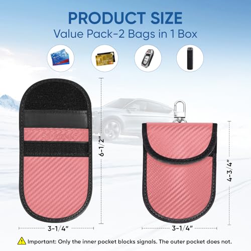 TICONN 2PK Faraday Bag for Car Key Fob, Anti-Theft NFC RFID Blocking Pouch - color: Pink, size: Small