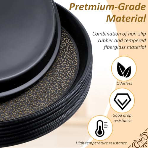 Zopeal 8 Pieces 12 Inch Restaurant Serving Tray Cocktail Tray Bulk Non Slip Round Black Plastic Drink Food Meals Server Trays with Raised Edges for Home Kitchen Restaurant Bar Hotel