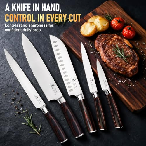 imarku 5PCS Kitchen Knife Set - Japanese High Carbon Stainless Steel Knives - color: Silver Blade with Brown Handle