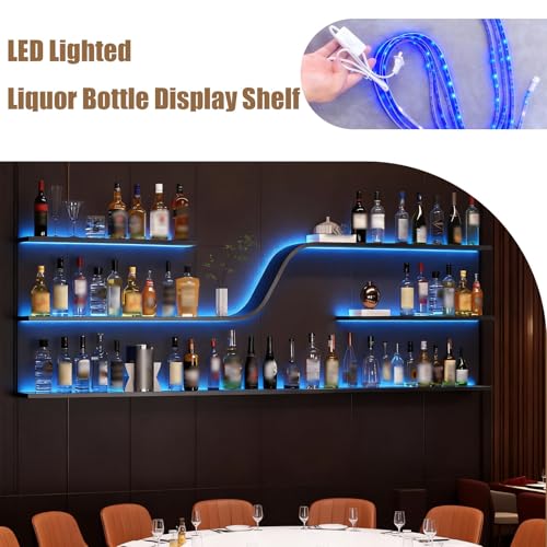 59in Wall Mounted Wine Rack with Blue LED Lights (Black,150cm) - color: Black, size: 59in