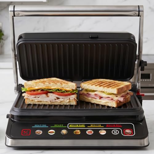 1600W Electric Indoor Grill Panini Press with 8 Preset Menu - size: Large