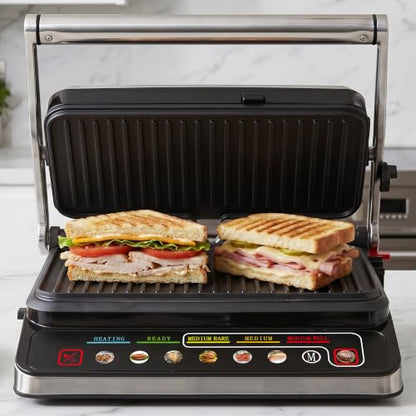1600W Electric Indoor Grill Panini Press with 8 Preset Menu - size: Large