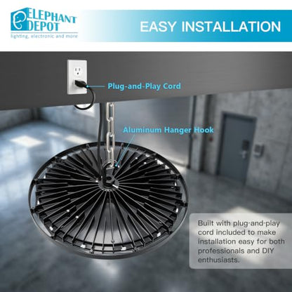 UFO Led High Bay Light, 150W, 15000lm, IP65 Waterproof, 6500K High Bay Led Shop Lights for Gym Factory Warehouse Garage, Plug & Play, AC120V, UL (Black, 150W-1PK)