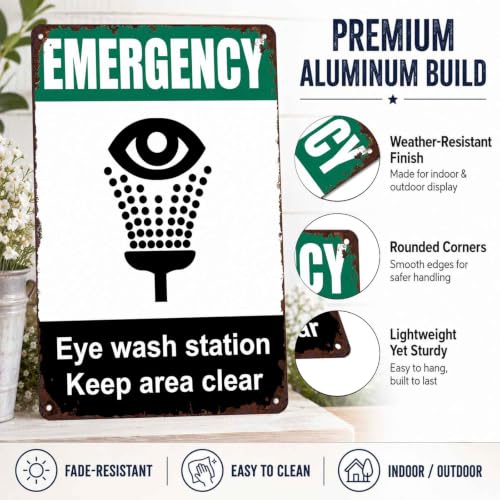 Emergency Eye Wash Station Keep Area Clear Metal Sign 8 x 12 Inch