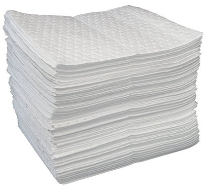 Autocare Heavyweight Oil Absorbing Pads | White Absorbing Heavy Weight Oil-Only Absorbent Mat Pad | 15" x 20" | 50 Oil Absorbent Pads |