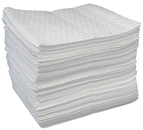 Autocare Heavyweight Oil Absorbing Pads | White Absorbing Heavy Weight Oil-Only Absorbent Mat Pad | 15" x 20" | 50 Oil Absorbent Pads |