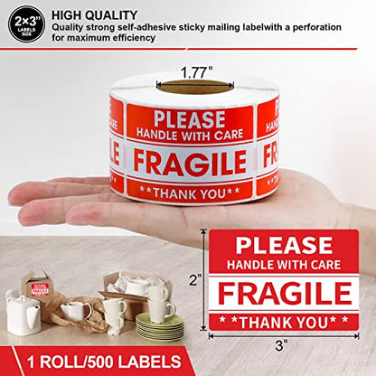 2"x 3" Fragile Stickers 500 Packing Labels Handle with Care Strong Adhesive for Box Shipping and Moving - size: 2 x 3 inch | 500 Labels MIDDLE