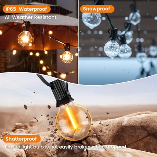 OHLUX Outdoor String Lights, 150FT Patio Lights with 70+2 Dimmable Plastic LED G40 Bulbs, 2200K Waterproof Connectable Hanging String for Backyard Cafe Porch Deck E12 Base - size: 150FT