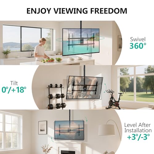 WALI Heavy Duty Ceiling TV Mount for 37-90 inch Large TVs, up to 220 lbs - color: Black (800x400mm), size: 2.5 feet