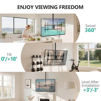 WALI Heavy Duty Ceiling TV Mount for 37-90 inch Large TVs, up to 220 lbs - color: Black (800x400mm), size: 2.5 feet