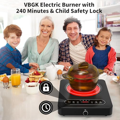 VBGK Single Burner Electric Cooktop, 110V 1800W Electric Cooktop with LED Touch Controls and Knob Controls, 10 Power Levels, 4-Hour Timer, Safety Lock, Single Burner Overheat Protection - size: Single Burner Electric Cooktop