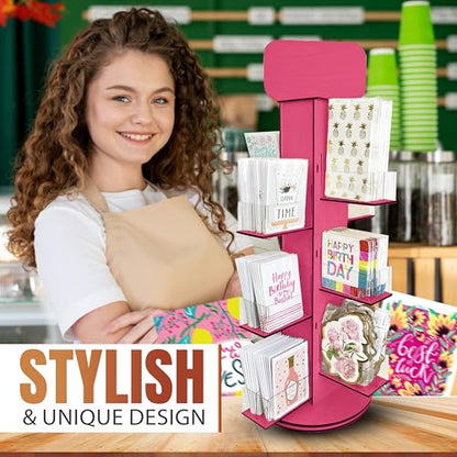 4-Sided Rotating Display Stand - Stationary, Greeting Cards, Stickers, Postcards, Coasters, Napkins - Heavy-Duty, Smooth Rotation, Easy to Assemble, Craft Shows, Trade Shows, Farmers Markets (Pink) - color: Pink