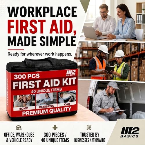 M2 BASICS 300 Piece First Aid Kit w/Durable Bag for Home, Business, Office
