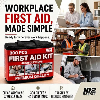 M2 BASICS 300 Piece First Aid Kit w/Durable Bag for Home, Business, Office
