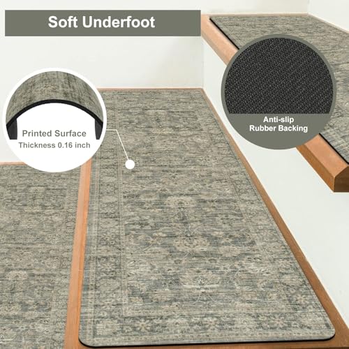 OJIA Stair Treads Non Slip Stair Runners for Wooden Steps, 8"x30" Rubber Backing Stair Mats Carpet Stair Tread Covers Staircase Step Treads for Dogs, Kids & Elders, Brown, 15PCS - color: Tan, size: 30" x 8"