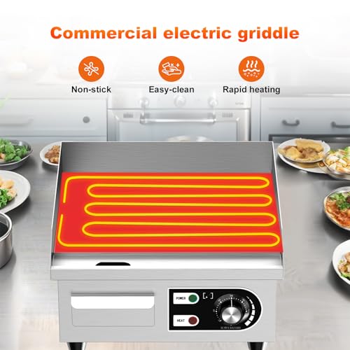 14’’ Commercial Electric Griddle - Electric Cast Iron Griddle w/Stainless Steel Material and Non-Stick, 110V Commercial Griddle w/ 1/2" Thick Iron Cooking Plate for Indoor and Restaurant - size: 14 INCH