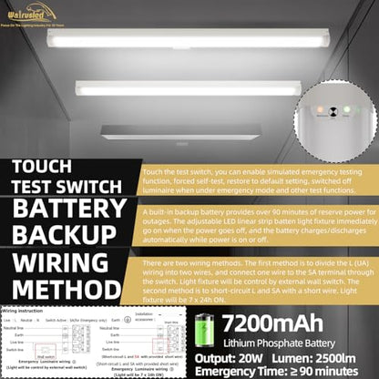 4FT Tri-Level Motion Sensor LED Linear Strip 20W Emergency Output Stairwell Light w/Remote, CCT 20W/40W 125lm/w, Battery Backup, 30K/40K/50K, Dimmable 4 Foot Commercial Shop Ceiling Light Fixture, FCC - size: 4FT 20W 2500lm EM Output
