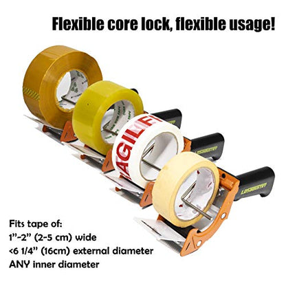 Rapid-Replace Packing Tape Dispenser Gun with Tape and Extra Blade, 2IN(50mm) Lightweight Ergonomic Industrial Handheld Tape Cutter for Carton, Packaging and Box Sealing (Orange)