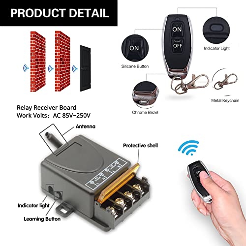 DieseRC 433Mhz Wireless Remote Control Radio Control Switch AC 110V 220V 240V 30A Relay Receiver with 3 Transmitters for Light Water Pump Household Appliances Farm Irrigation and Electrical Equipment - color: with 3 Transmitters