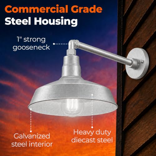 14in. Galvanized Outdoor Gooseneck Barn Light, 5000K Cool White, 2 Pack - color: Galvanized (2 Pack), size: 13 in. Straight Arm