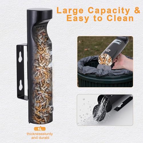 Wall Mounted Trash Can, Stainless Steel Outdoor Trash Bin, Garbage Can Container Outdoor, Metal Ash Bin for Hotel Restaurant Patio Bar Office Street, Black - color: Black