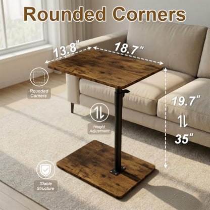 YUHFERA Adjustable C-Shaped Sofa Side Table, Large, Rustic Brown - color: Rich, size: Enlarged