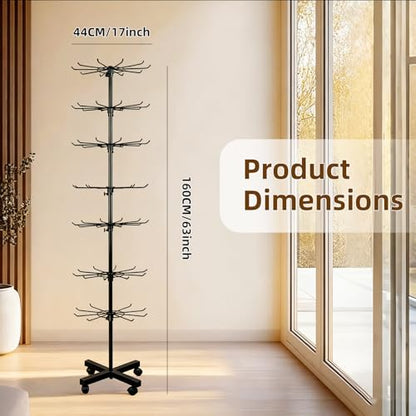7 Tier Rotating Rack Shelves Retail Display Stand,Jewelry Keyring Socking Hats,Movable Shop Spinner for Toys Show,Adjustable height,retail display racks For Store Display,Black