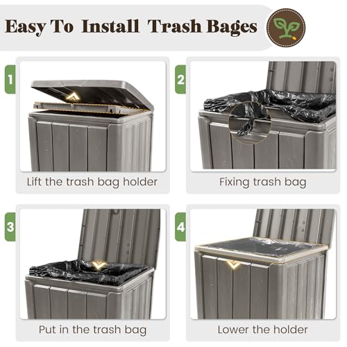 Fancyango Resin Outdoor Trash Can with Lid, 30 Gallon, Gray - color: Grey, size: 30 Gallon