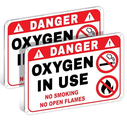 Oxygen in Use Signs, 10x7 Reflective Aluminum, No Smoking, 2 Pack