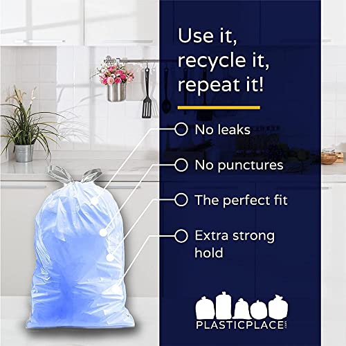 Plasticplace Custom Fit Trash Bags, Compatible with simplehuman Code K (50 Count) Tinted Blue Drawstring Garbage Liners 10 Gallon / 38 Liters, 24" x 28" - color: Blue, size: 50 Count (Pack of 1)