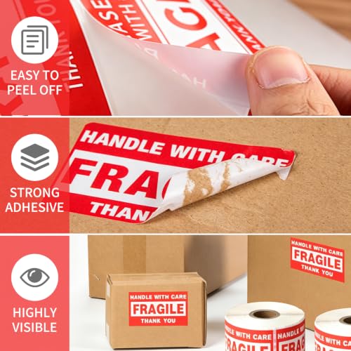 3'' x 5'' Fragile Stickers, 500 Labels/Roll, 1Roll - size: 3" x 5" - 1 Rolls