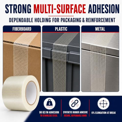 GGR Supplies FIL-835B/D Bi-Directional Filament Tape, 3 Inch x 60 Yards - size: 3" in. x 60 yds.