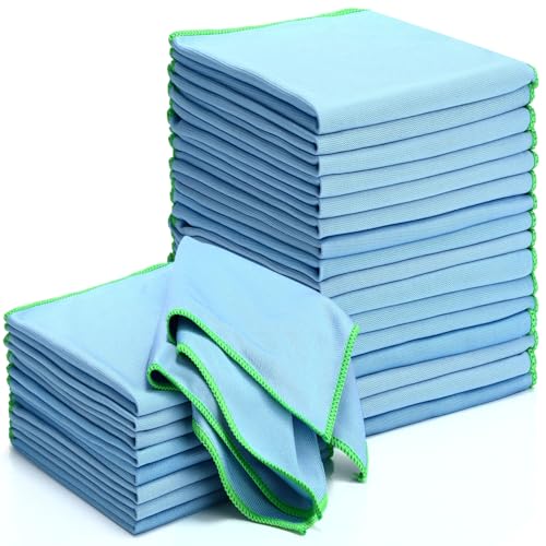 Maxcheck 24 Pack Microfiber Glass Cleaning Cloths, 16" x 16", Blue - color: Blue