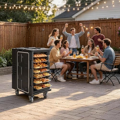 VEVOR Insulated Food Pan Carrier, 127 Qt Non-Electrical Food Warmer, with Swivel Wheel & 304 Stainless Steel Latch, LLDPE Stackable Hot Box, for Various Pan Sizes(NOT Included), Fit Catering BBQ Event - size: 25.6 x 17.7 x 30.5 in